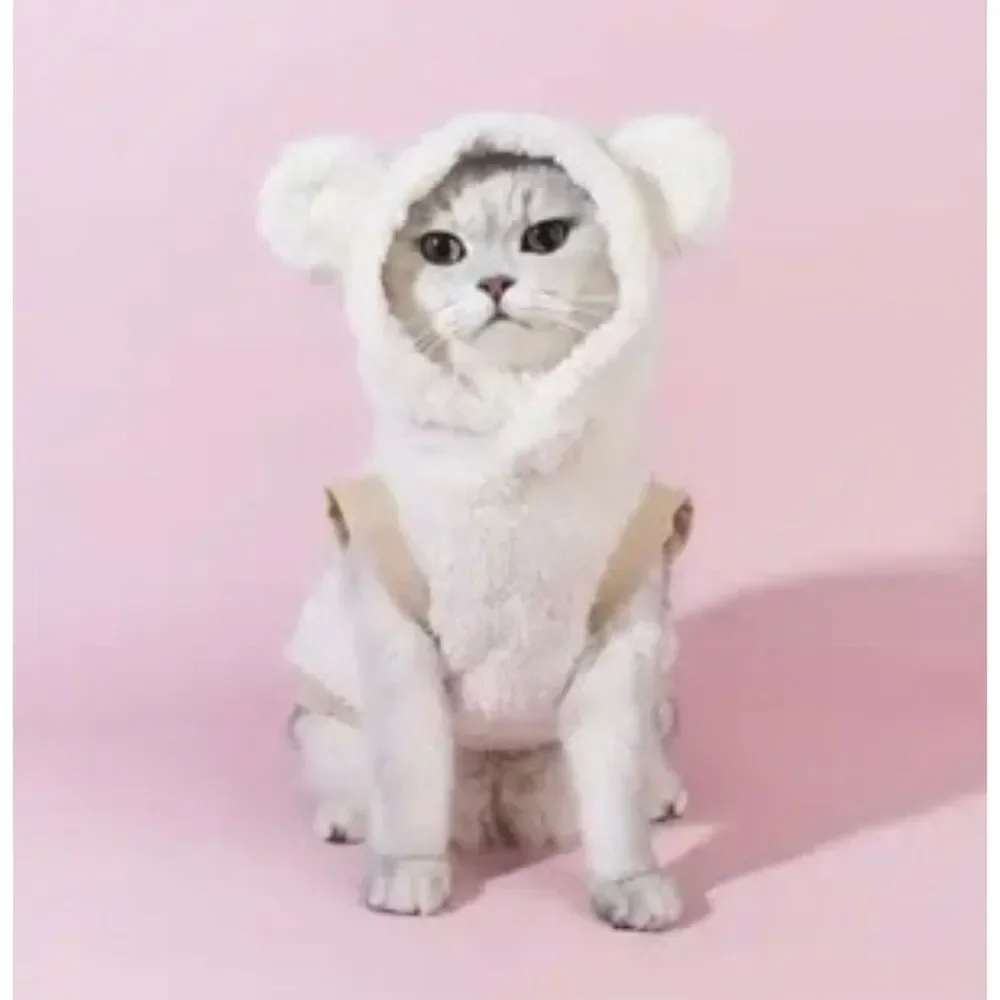 white berber fleece cat hoodie with bear ears size med